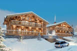 Luxury chalet in the snowy mountains with stunning architectural details.