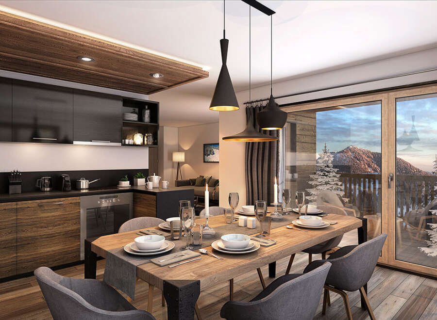 Experience luxury living in this stunning property, featuring a modern kitchen with sleek cabinetry and top-of-the-line appliances.