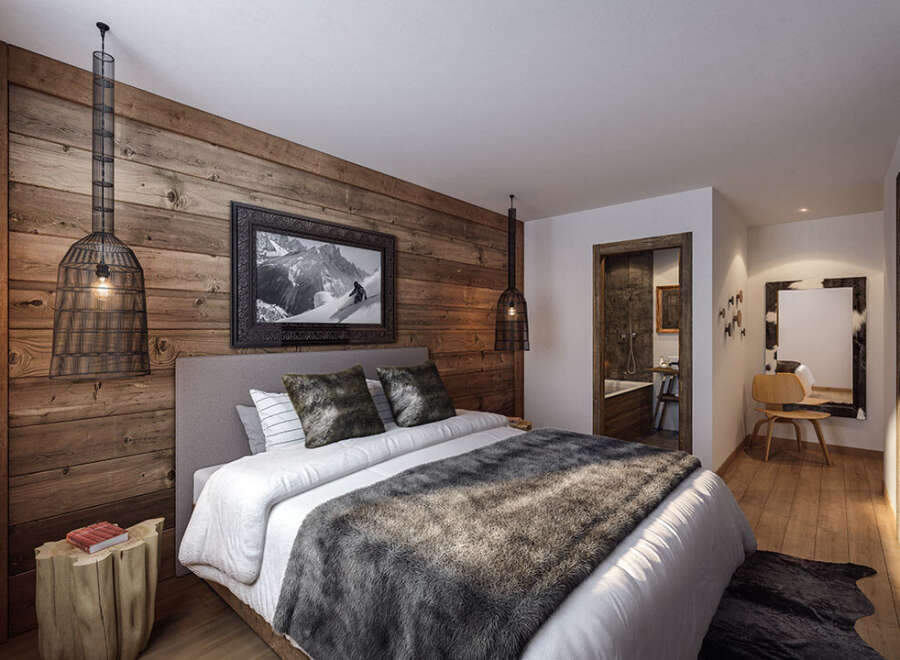 Experience rustic elegance in this stunning bedroom.