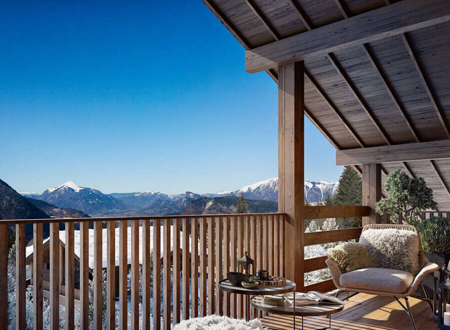 Experience breathtaking mountain views from this stunning balcony.