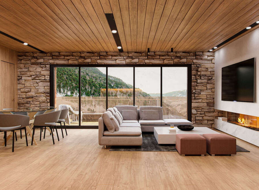 Stunning mountain views from this luxurious living space.