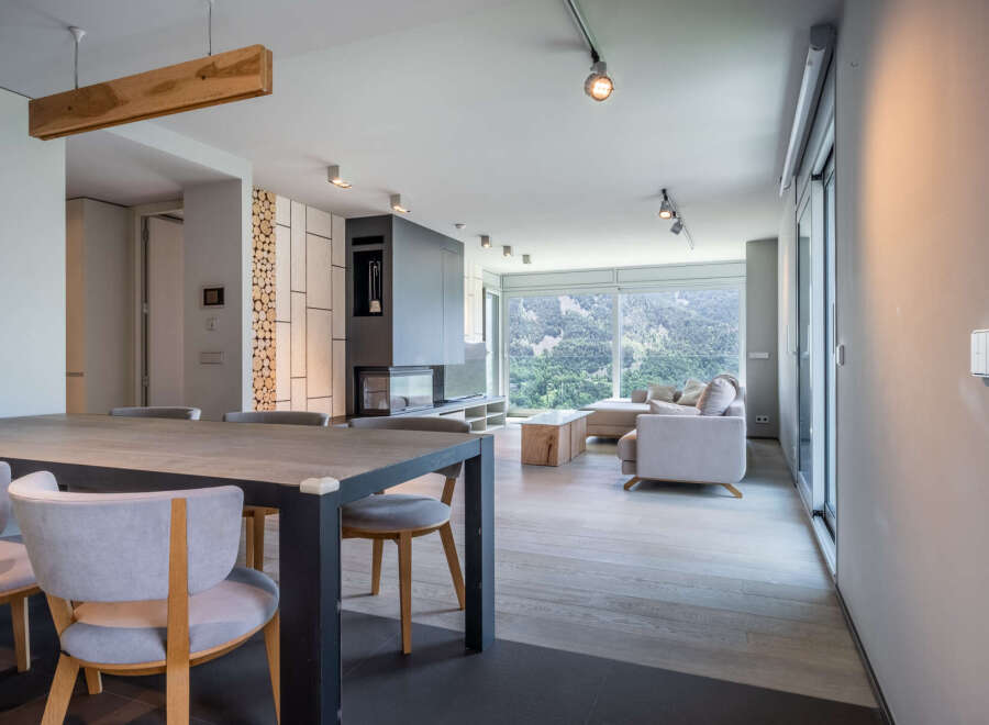Stunning mountain views from this open-concept living space.