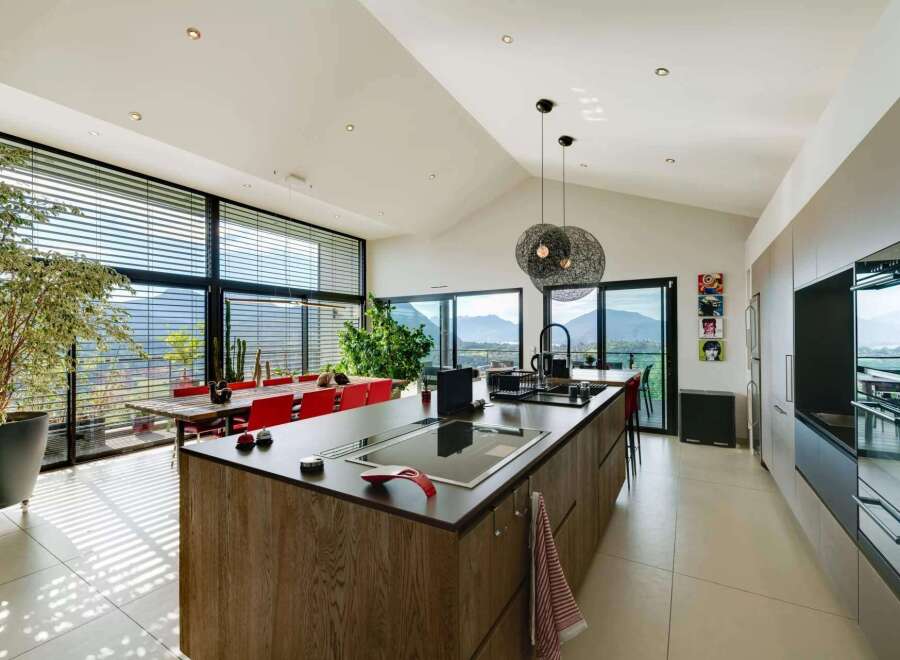 Modern kitchen with stunning panoramic views.