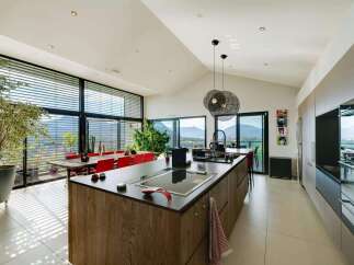 Modern kitchen with stunning panoramic views.