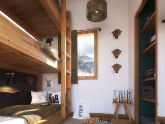 Cozy bunk beds in a rustic-chic room, perfect for a family getaway.