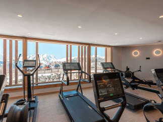 Luxury chalet with stunning mountain views and a state-of-the-art fitness center.