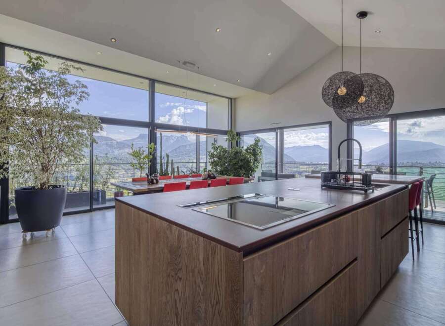 Modern kitchen with stunning panoramic views.