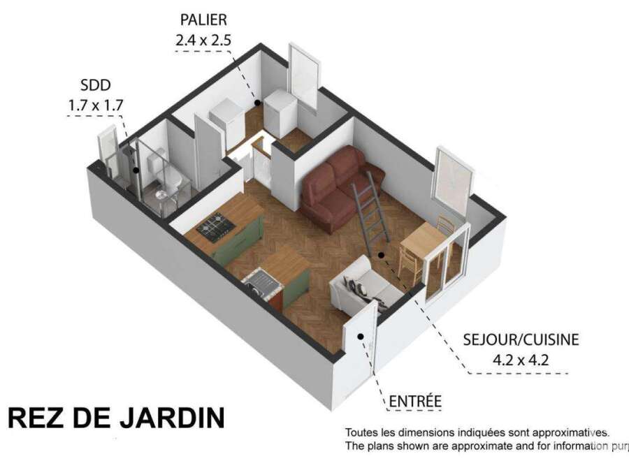 This charming rez-de-jardin boasts a spacious séjour/cuisine (4.