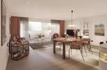 This stunning apartment boasts an open-plan living area with floor-to-ceiling windows offering ample natural light and views of the surrounding area.