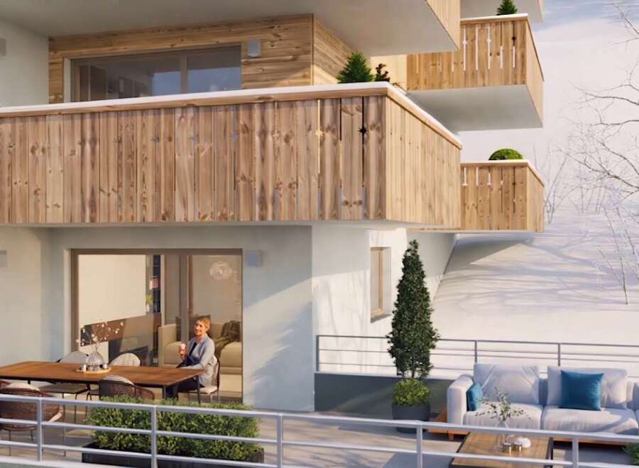 Luxury apartments with spacious balconies offering stunning winter views.