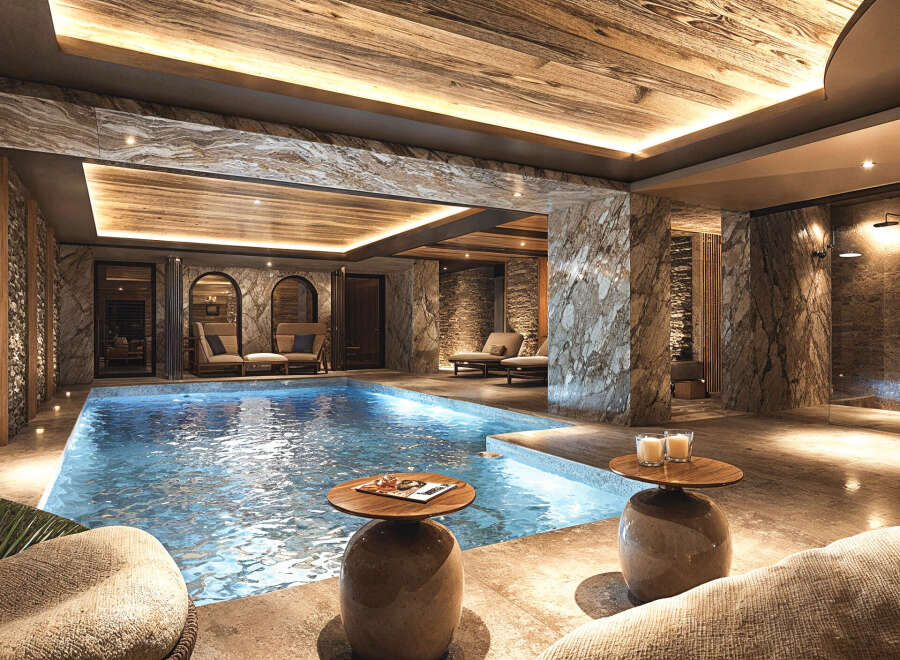Indulge in the ultimate luxury with this stunning indoor pool and spa.