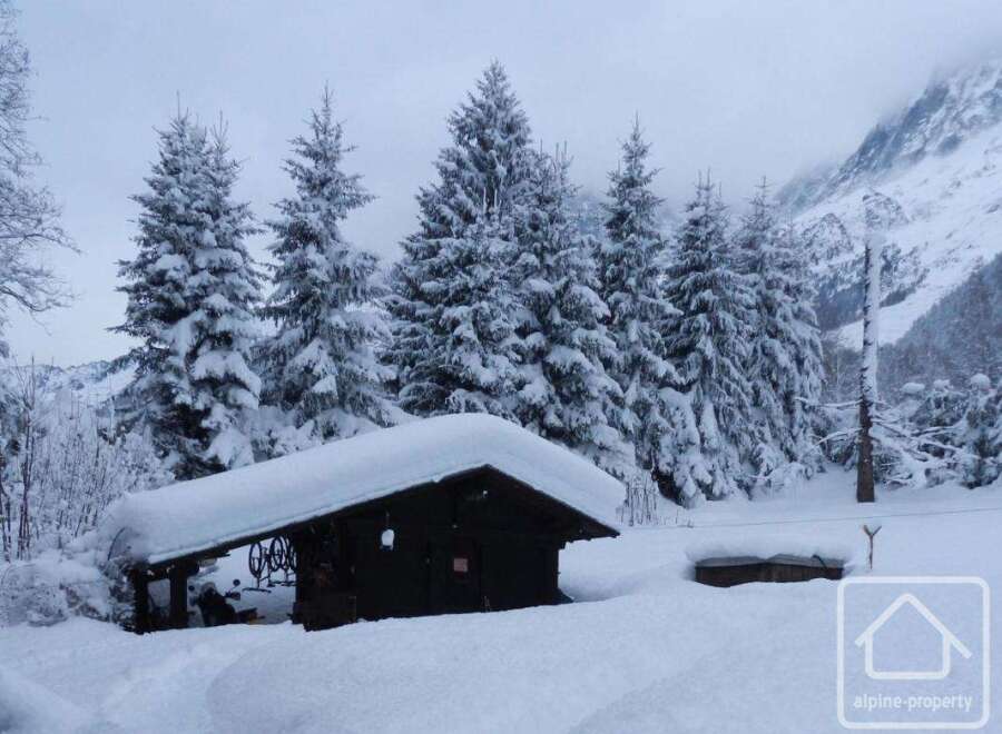 Discover this charming snow-covered chalet nestled amidst a picturesque alpine forest.