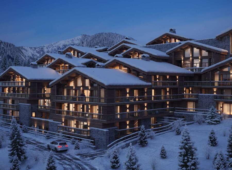 Luxury chalet apartments nestled in a snowy mountainside, offering breathtaking views and ski-in/ski-out access.