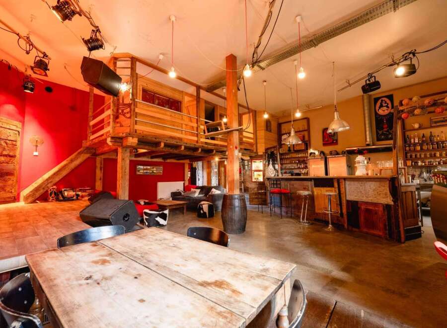 Rustic-chic bar with a unique loft-style design.