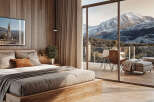 Wake up to breathtaking mountain views from this luxurious bedroom.