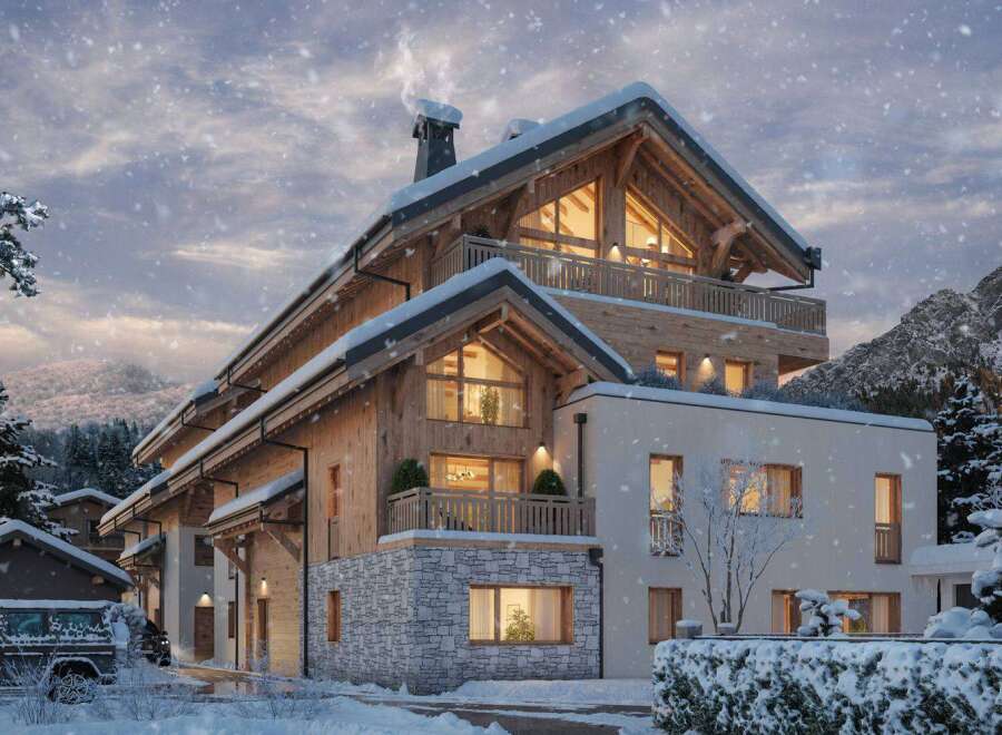 Luxury chalet in the snowy mountains with stunning views.