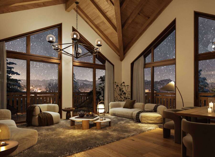Cozy mountain chalet with stunning views and luxurious interiors.