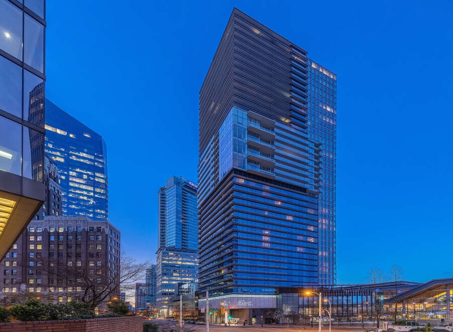 The luxurious Fairmont Pacific Rim hotel in Vancouver, BC, is a stunning example of modern architecture.