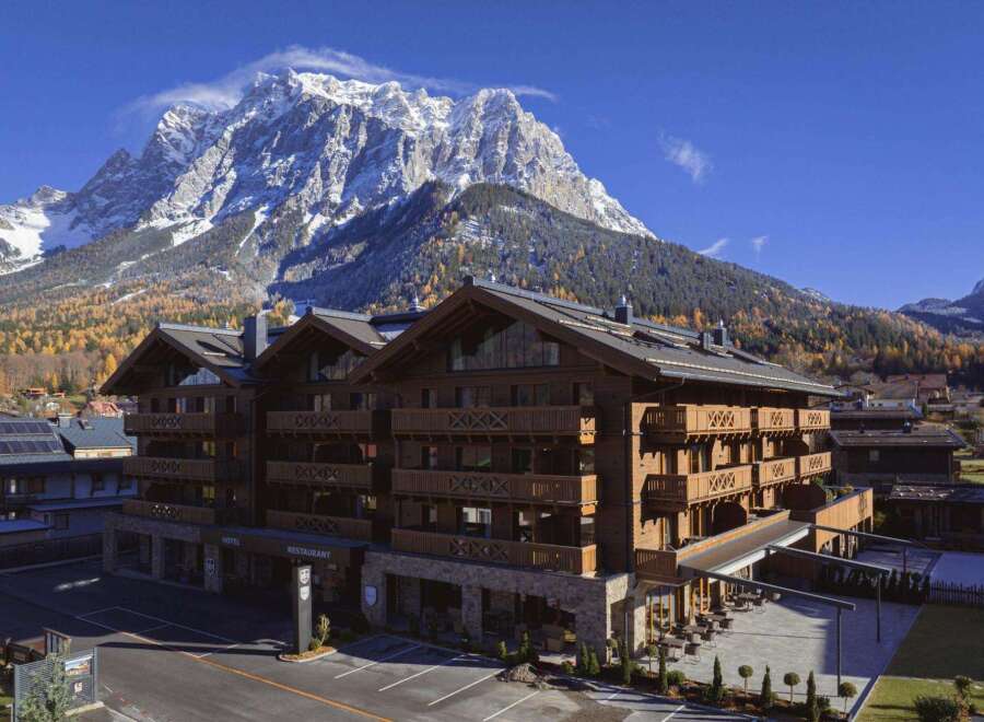 Discover mountain view suites with private balconies at this hotel.