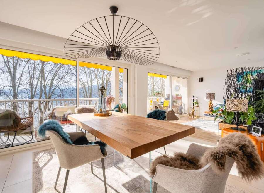 Stunning lake view apartment with a spacious open-plan living area.