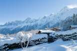 This stunning chalet offers breathtaking views of the snow-capped French Alps.