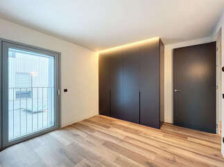 Modern apartment boasting sleek built-in wardrobes and stylish flooring.