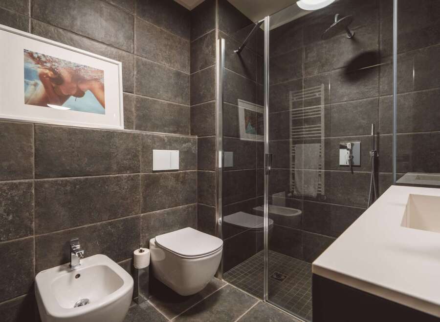 Step into a modern bathroom oasis.
