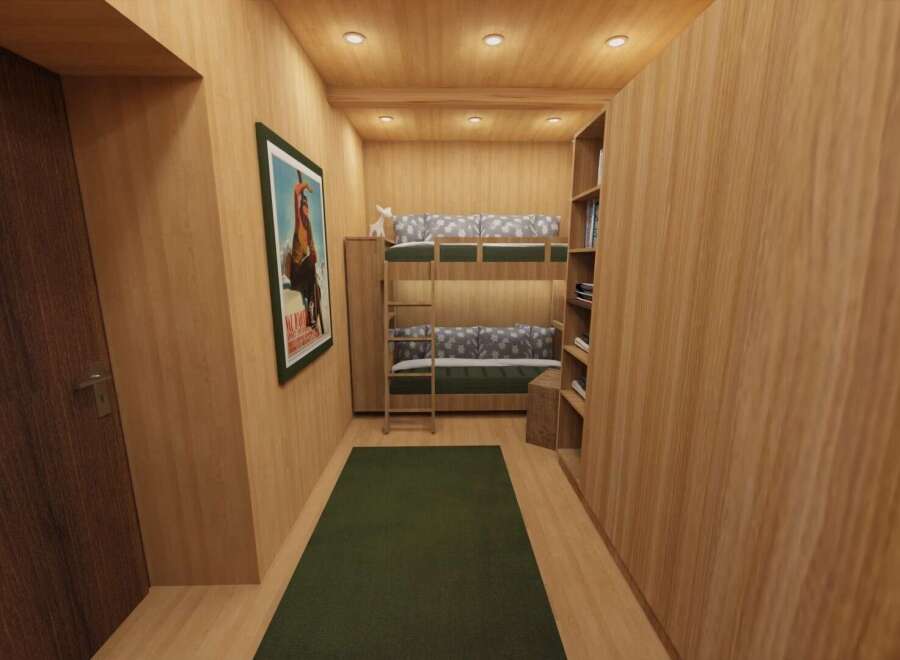 This cozy bedroom features a charming bunk bed, perfect for accommodating guests or creating a fun space for kids.