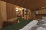 Step into a cozy, wood-paneled bedroom, perfect for a unique and inviting space.