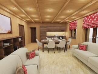 Experience the warmth of this stunning living space, featuring a cozy seating area and a dining space perfect for gatherings.