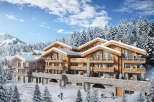 Luxury chalet-style apartments nestled in a snowy mountain setting, offering breathtaking views and ski-in/ski-out access.