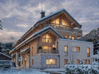 Luxury chalet in the snowy mountains with stunning views.