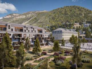 Discover a stunning architectural masterpiece nestled in a picturesque mountain setting.