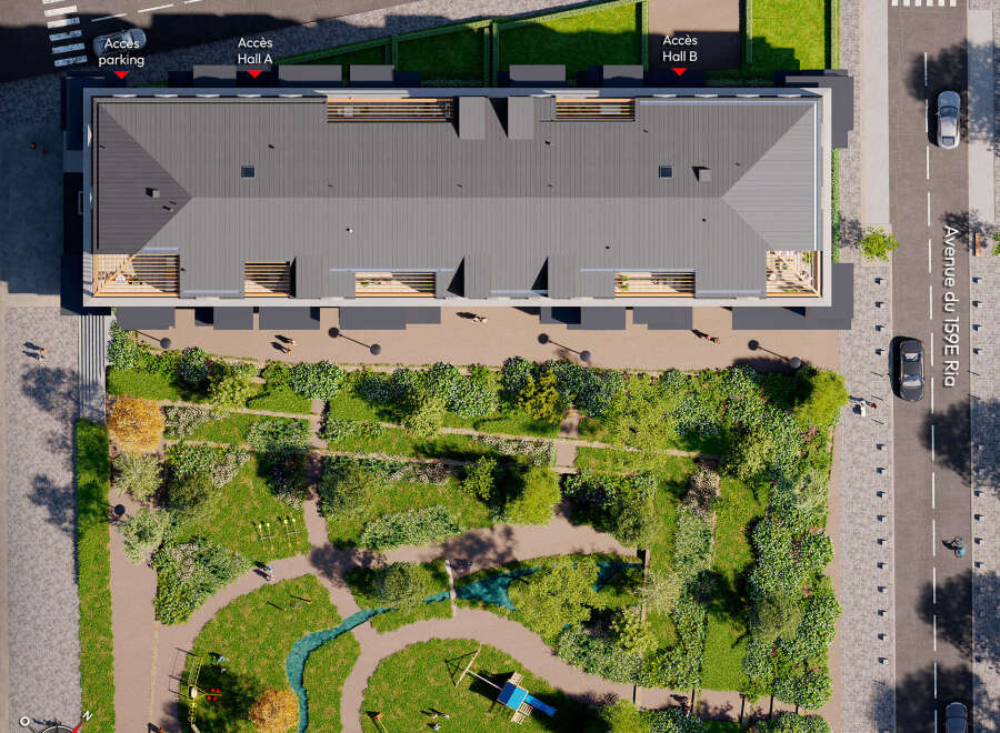 Discover a modern property with convenient access to parking and halls A and B.