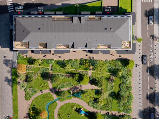 Discover a modern property with convenient access to parking and halls A and B.