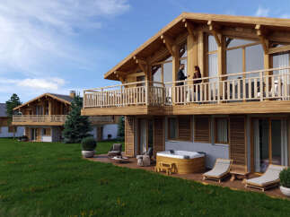 Luxury chalet with stunning mountain views and private hot tub.
