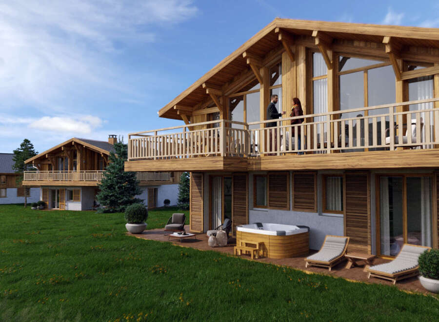 Luxury chalet with stunning mountain views and private hot tub.