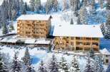 Discover luxurious chalet-style apartments nestled in a breathtaking snowy mountain setting.