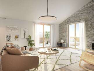 This stunning apartment boasts a spacious open-plan living area with floor-to-ceiling windows offering breathtaking views.
