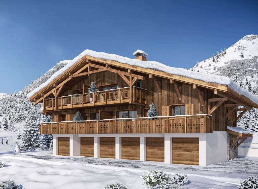 Luxury chalet with stunning mountain views and spacious balconies.
