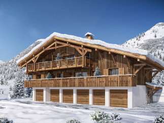 Luxury chalet with stunning mountain views and spacious balconies.