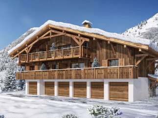 This stunning chalet boasts a prime location in a snow-covered mountain setting.