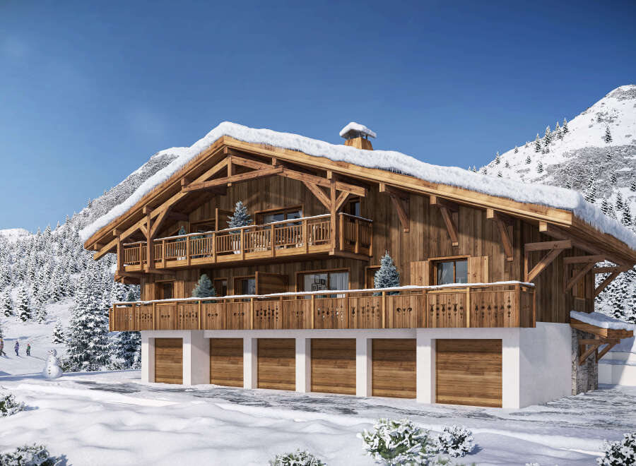 Luxury chalet with stunning mountain views and spacious balconies.