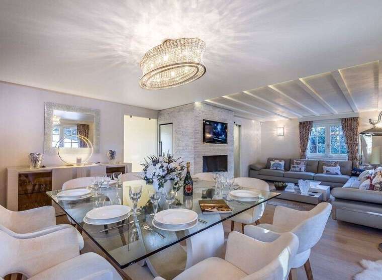 Luxurious chalet with spacious open-plan living and dining area.
