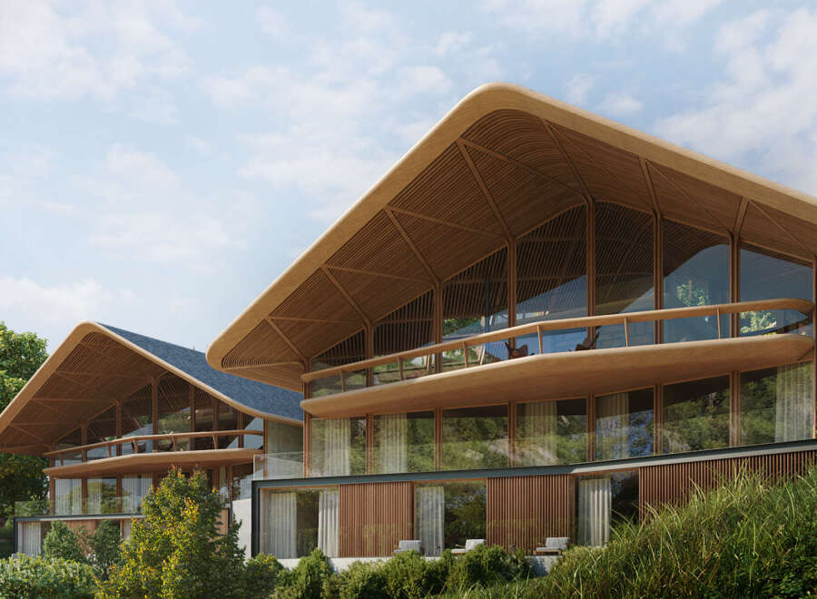 Discover luxurious modern villas nestled in nature, boasting stunning architectural designs with expansive glass windows and private balconies.
