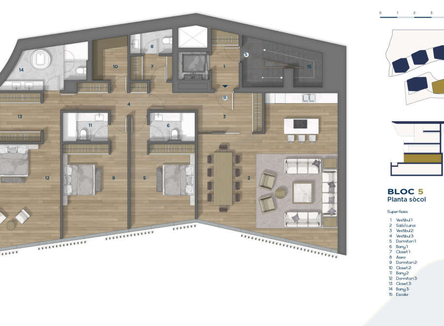 Discover a stunning apartment in Bloc 5, featuring a modern design and spacious layout.