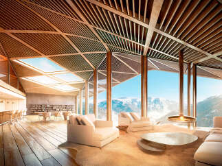 Luxury mountain lodge with breathtaking views.