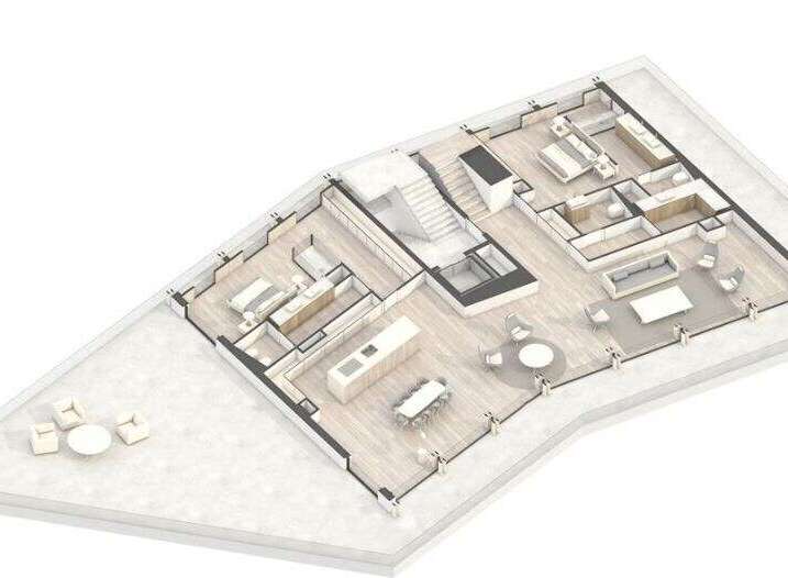 This stunning penthouse boasts an open-concept layout, seamlessly blending the living, dining, and kitchen areas.