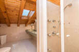 This luxurious bathroom boasts a spacious shower with multiple shower heads and a sleek, modern design.