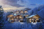 Luxury ski-in/ski-out homes nestled in a snowy mountainside.
